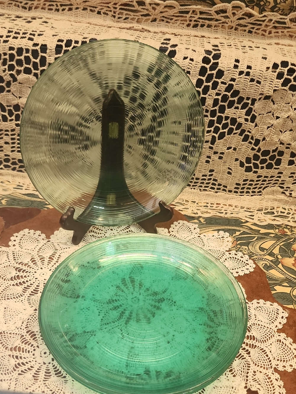 🟡 2 For $25 🟡 Set of Four Arcoroc France Teal Green Glass Dinner Plates